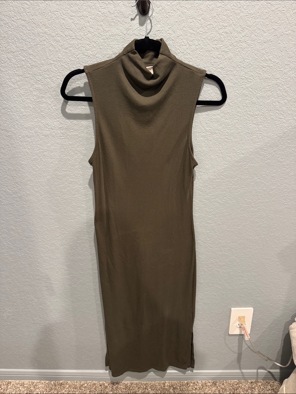 A New Day Sleeveless Olive Green Mock Neck Midi Dress